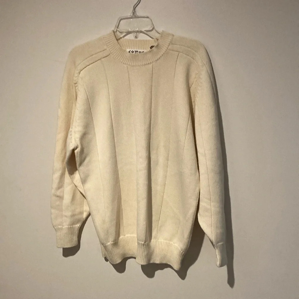 Cotton Traders mens knit sweater size large vintage cream 100% cotton fireside